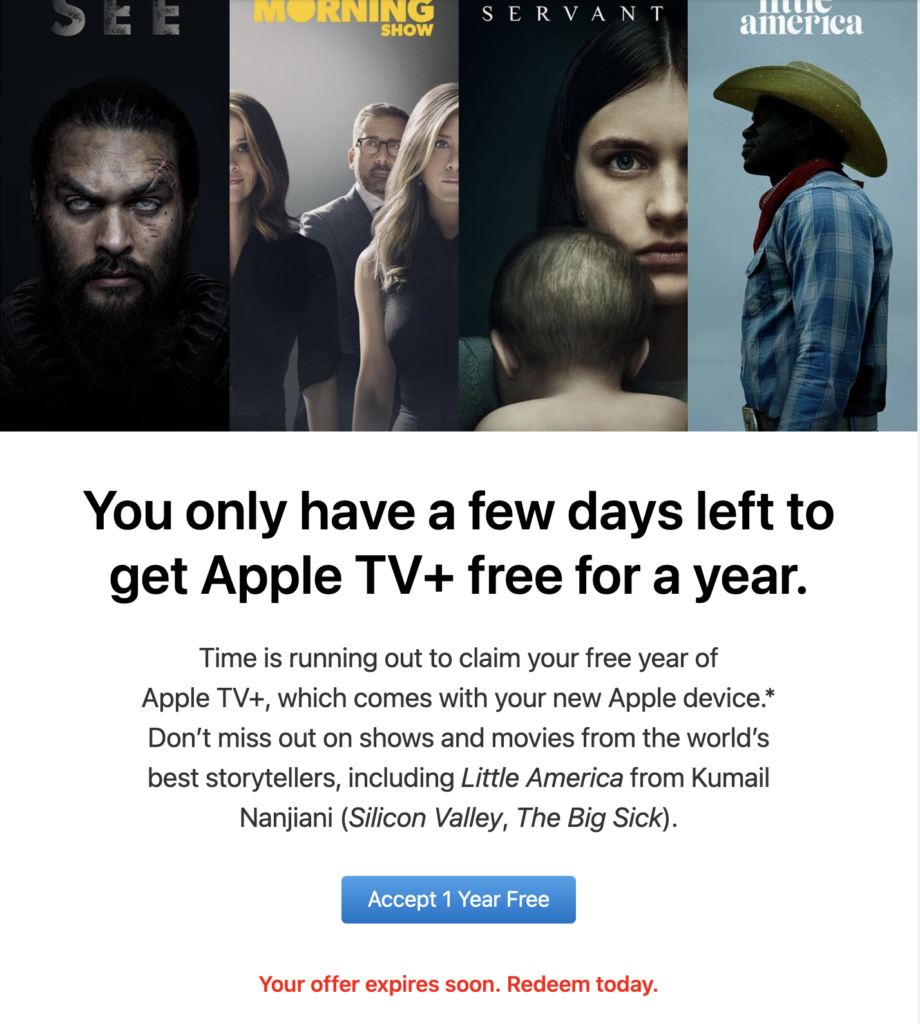 Email Nhắc Nhở của Apple TV