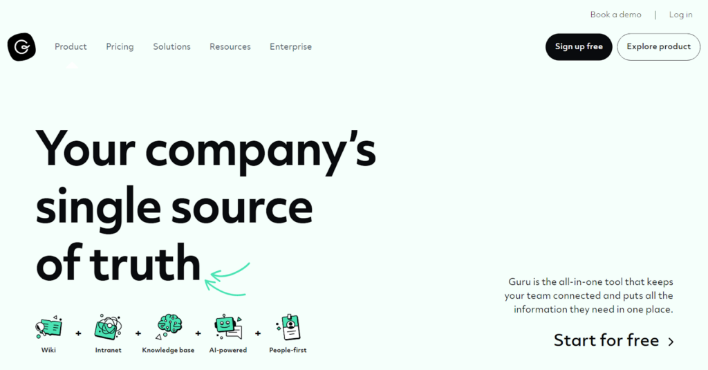 Màn hình cơ sở tri ​​thức bắt mắt của Guru