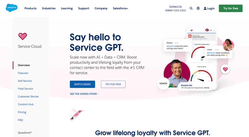 Salesforce Service Cloud dashboard, one of the formidable Freshdesk competitors