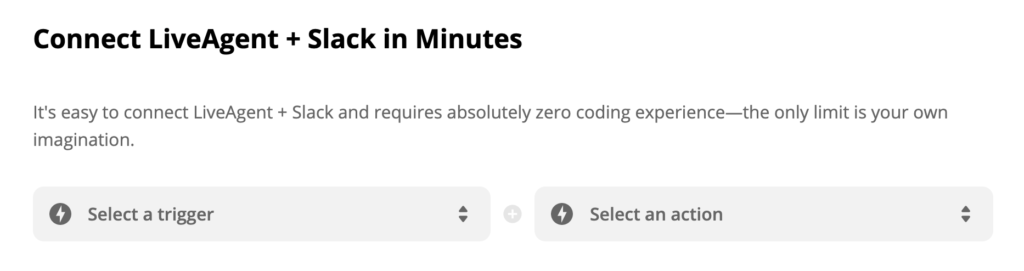 Kích hoạt LiveAgent + Slack và lựa chọn hành động trên Zapier