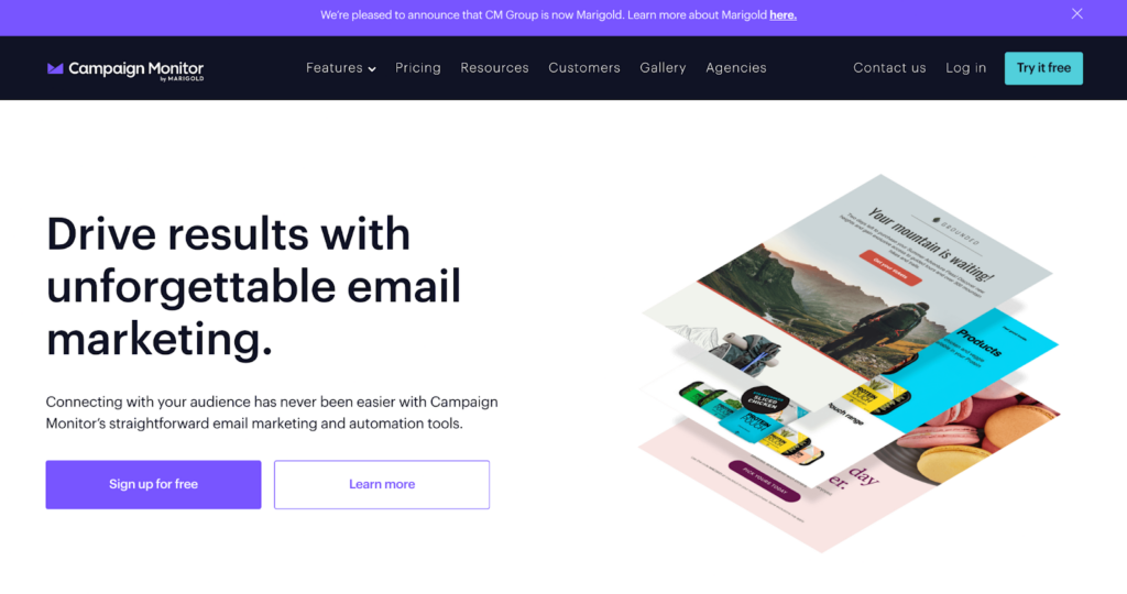 Trang chủ Campaign Monitor, hệ thống quản lý email và marketing hiệu quả