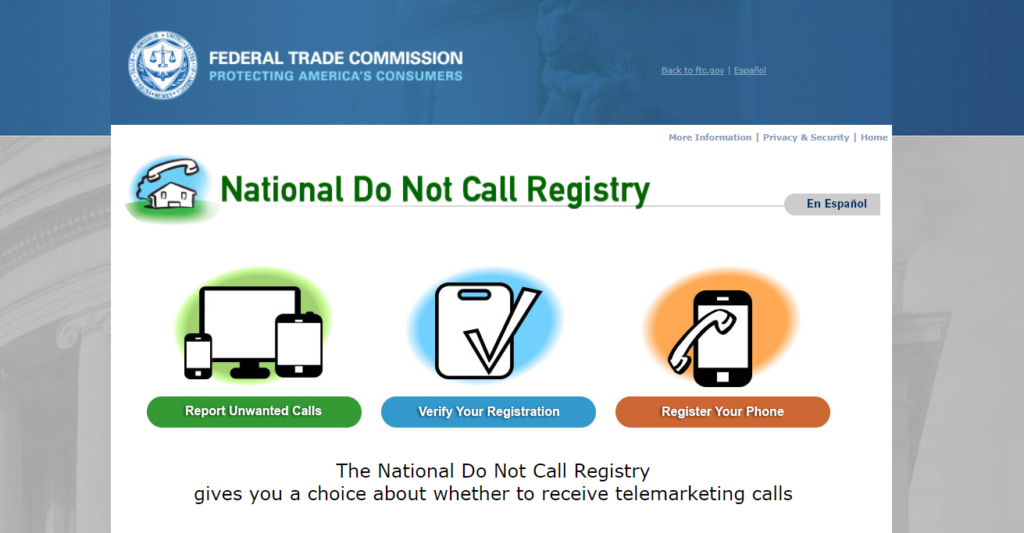 Trang web National Do Not Call Registry