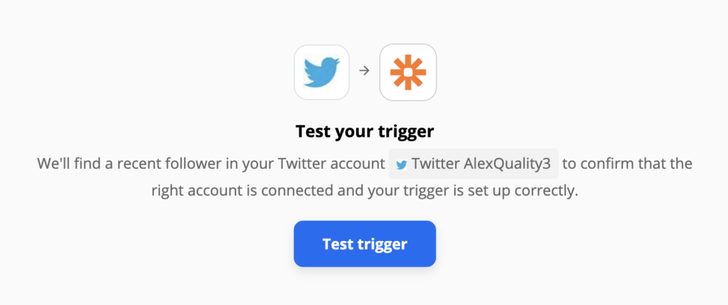 Kiểm tra trình kích hoạt Twitter trong phần cài đặt tích hợp trên Zapier