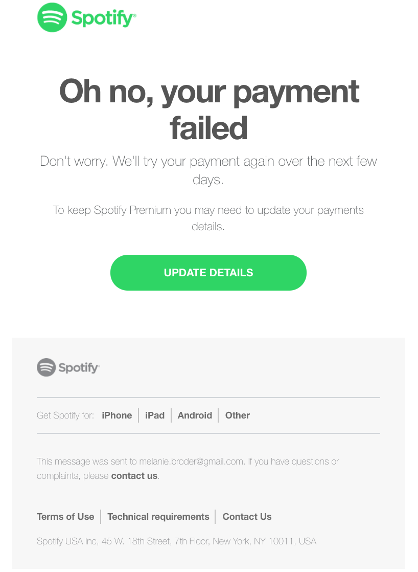 ví dụ về email dunning spotify