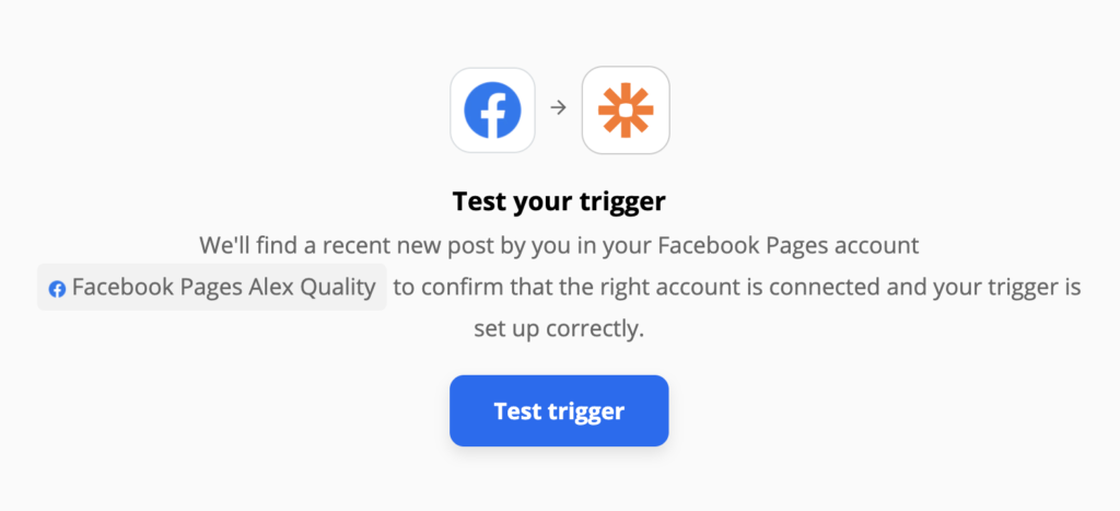 Kiểm tra trình kích hoạt trang Facebook trên Zapier