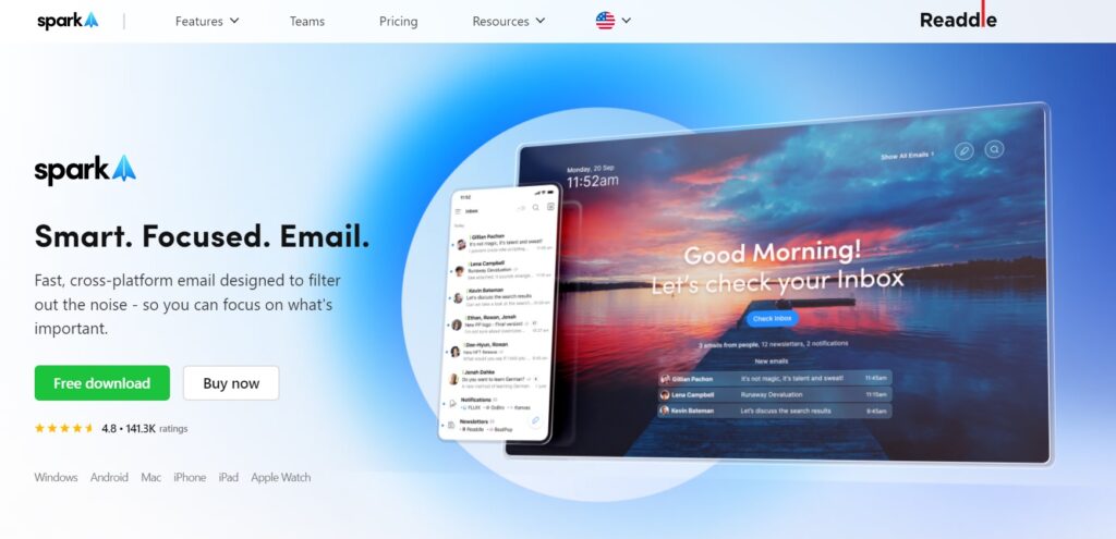 Spark intelligent and collaborative email application, alternative to Outlook