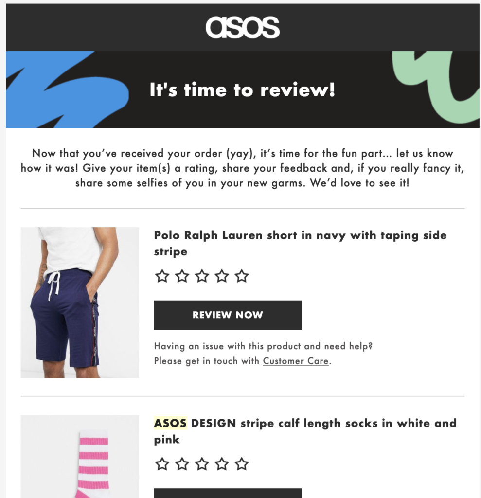 Mẫu email sau thanh toán asos