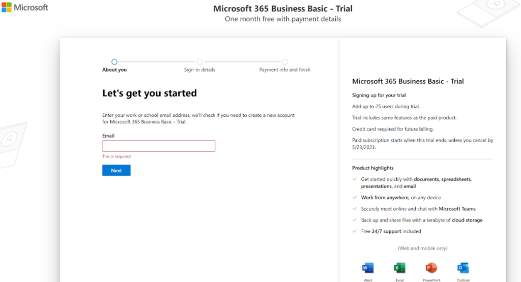 Microsoft365 - tiến trình đăng ký