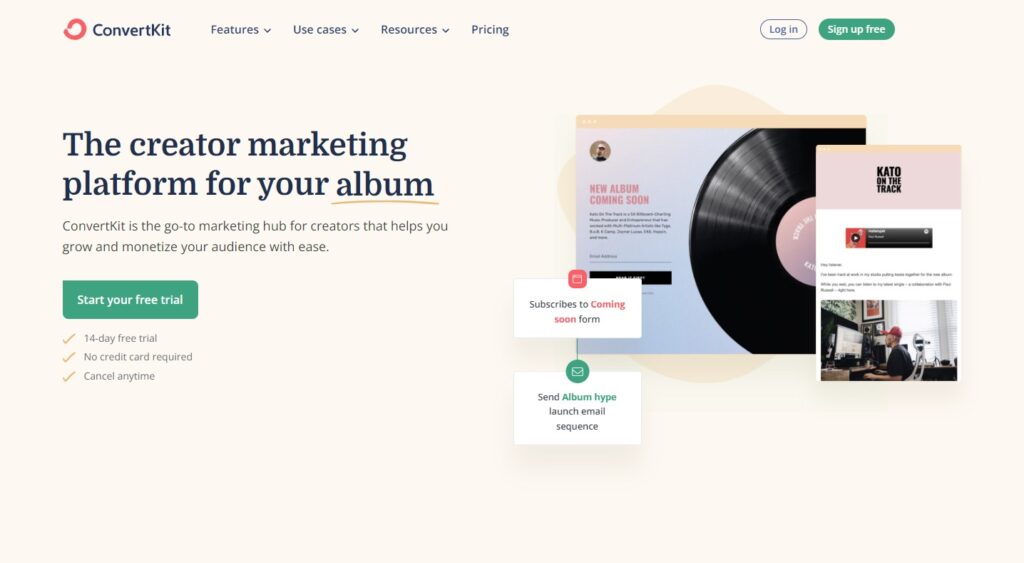 Trang chủ ConvertKit, phần mềm quản lý email dành cho các người sáng tạo nội dung