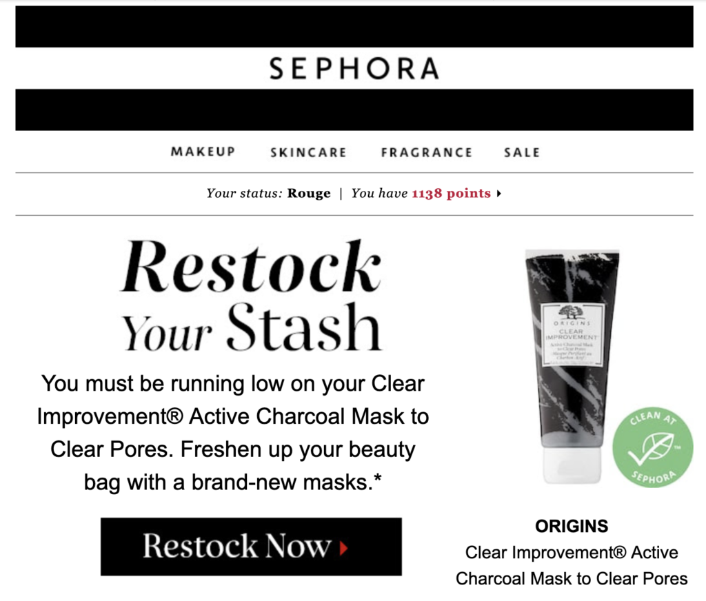 Mẫu email bổ sung Sephora
