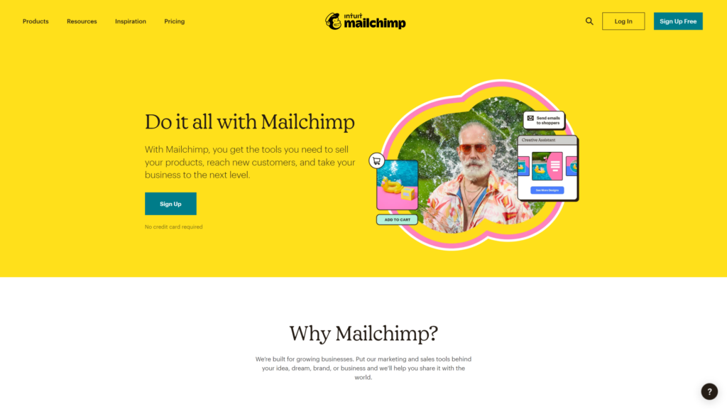 Trang landing page của Mailchimp