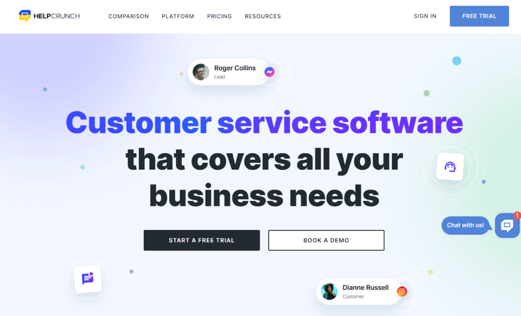 HelpCrunch homepage - Versatile customer support tool as an alternative to Intercom