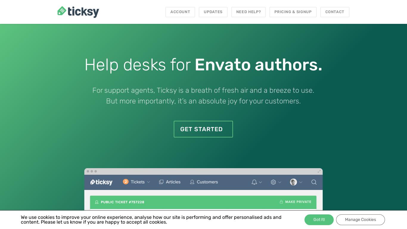 Ticksy is a customer support tool that offers private and public tickets, Envato and other integrations, knowledgebase, branding, live and email notifications, time-saving features, multilingual options, social and interactive capabilities, email piping, and custom fields. The tool aims to provide top-notch customer support without unnecessary features and is a joy to use for both support agents and customers.