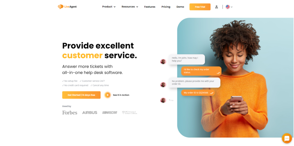 Trang chủ của LiveAgent