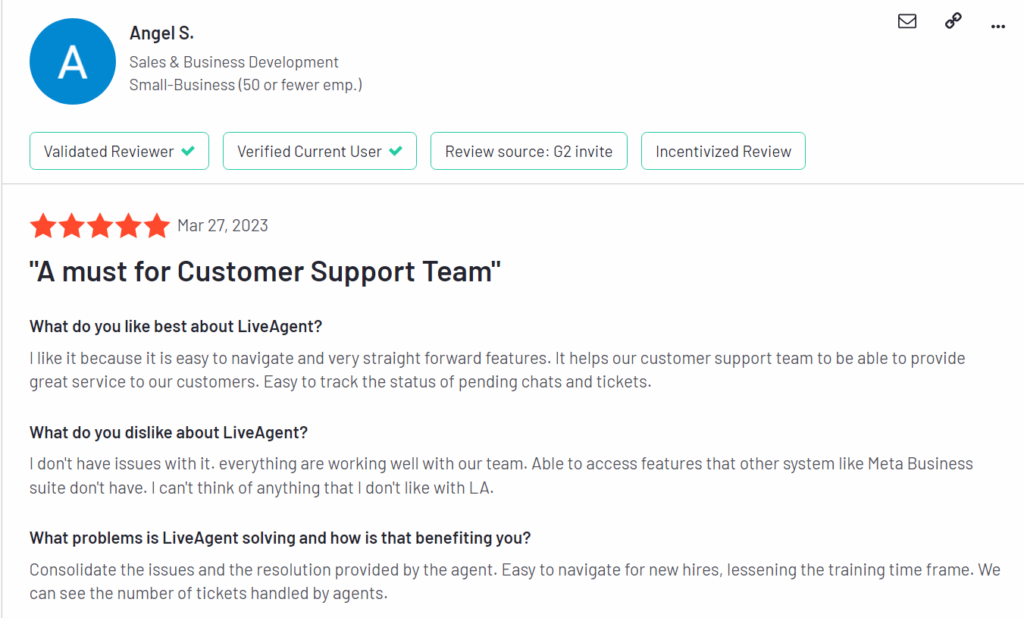 G2 - LiveAgent review