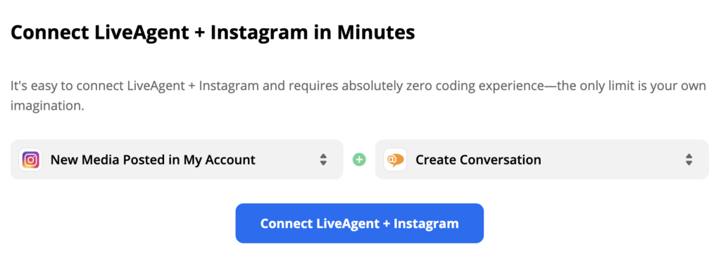 Trình kích hoạt Instagram và hành động LiveAgent đã chọn
