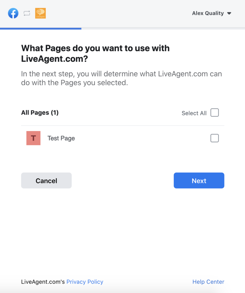 Chọn các trang Facebook trong phần cấu hình LiveAgent
