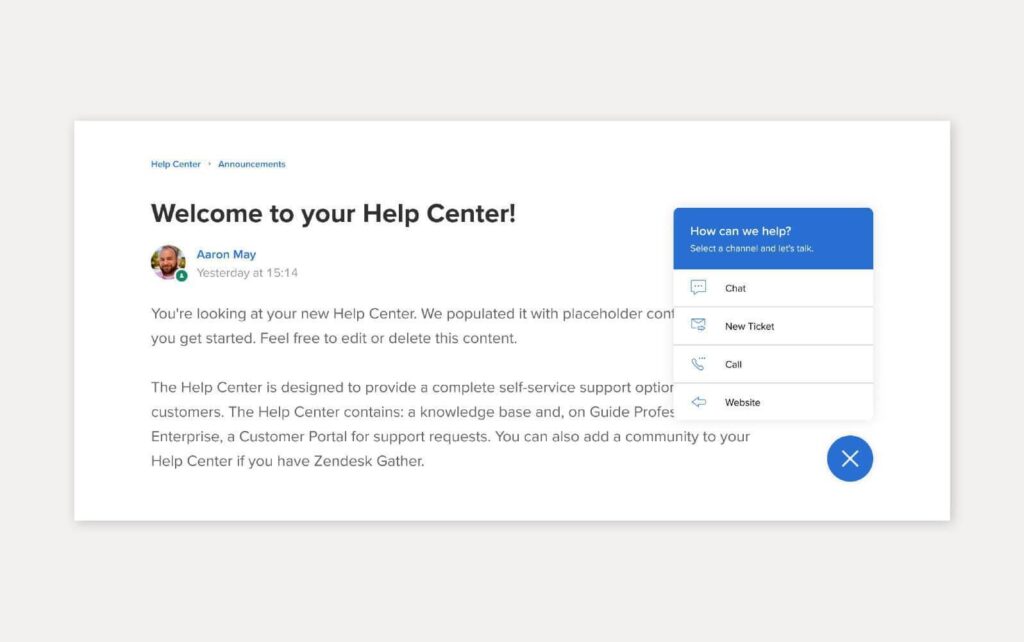 Ví dụ về giải pháp cơ sở tri thức sử dụng Zendesk