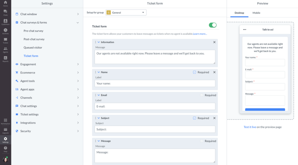 Trang tổng quan đa kênh của LiveAgent