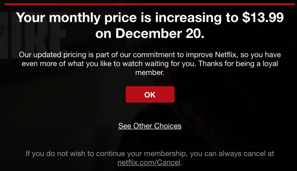 mẫu email tăng giá netflix