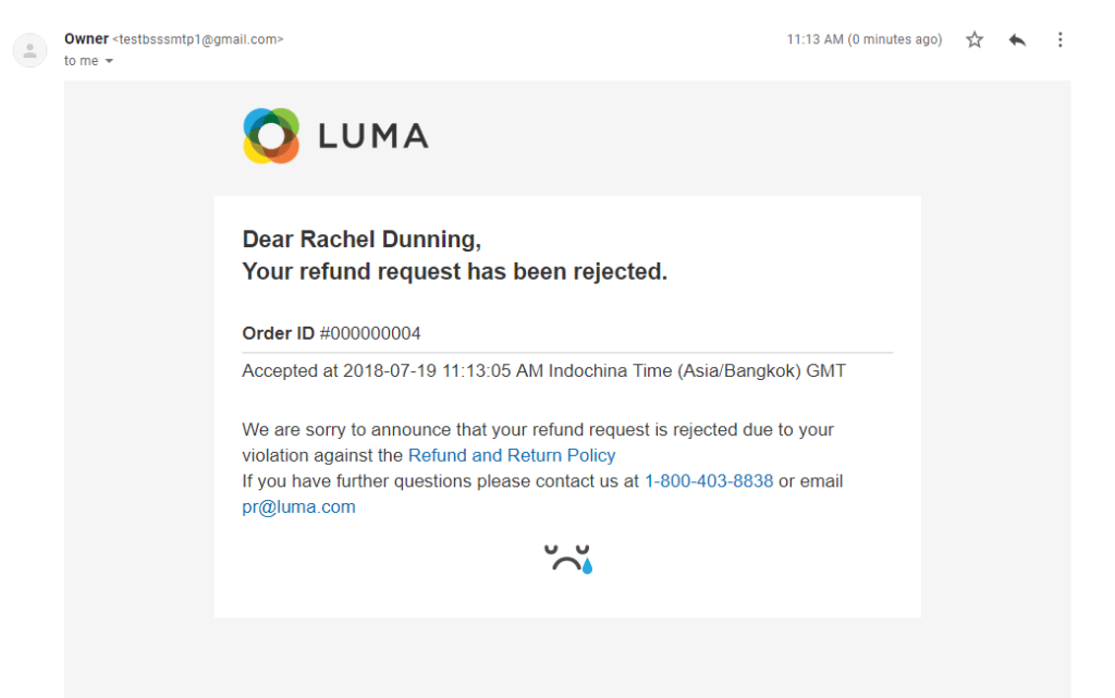 từ chối yêu cầu hoàn tiền