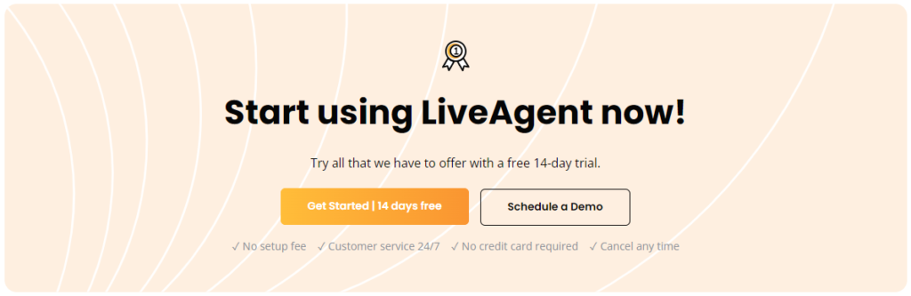 Ví dụ về Call to Action với nội dung Start using LiveAgent