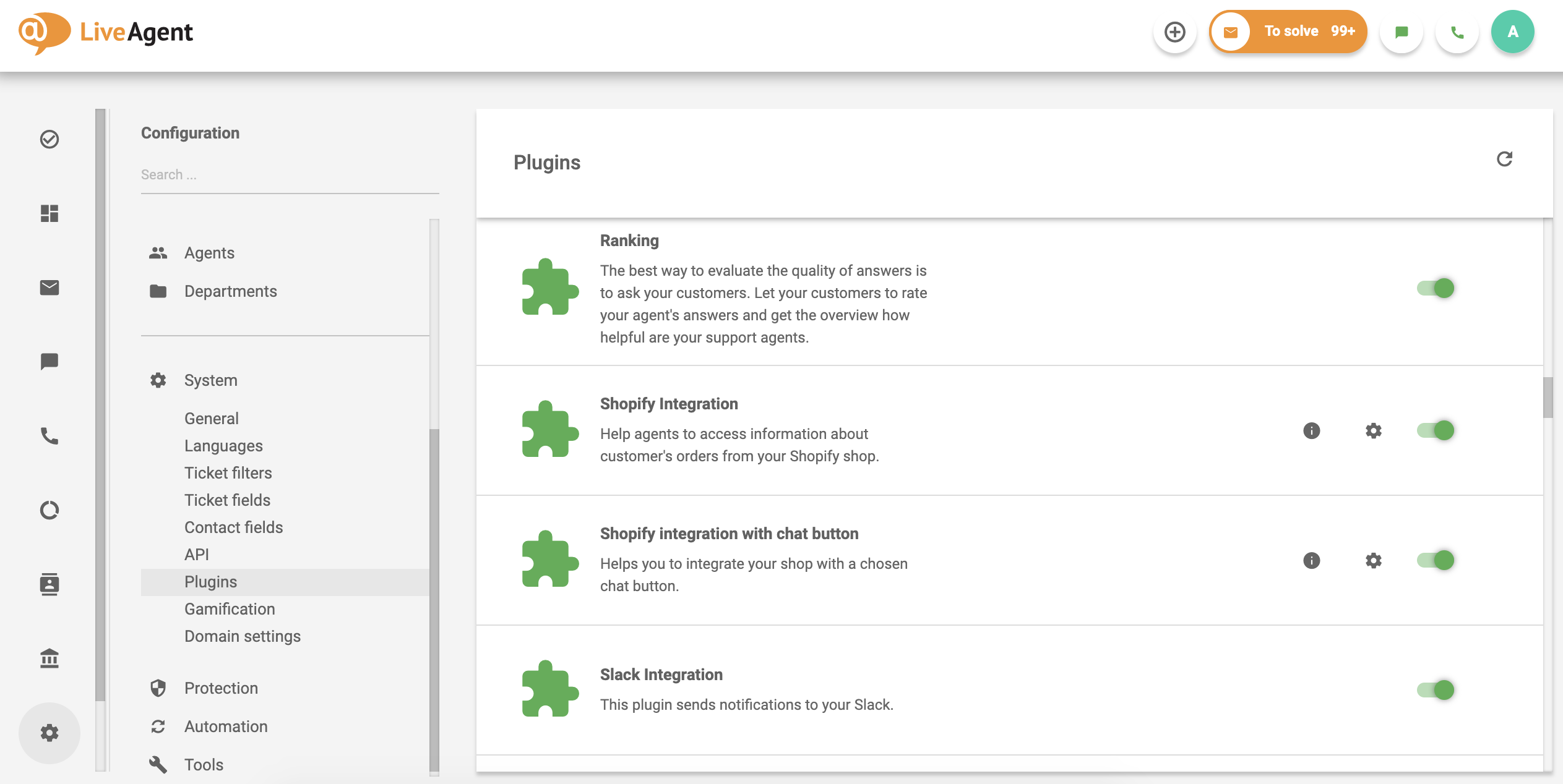 Danh sách plugin trong phần mềm chăm sóc khách hàng LiveAgent