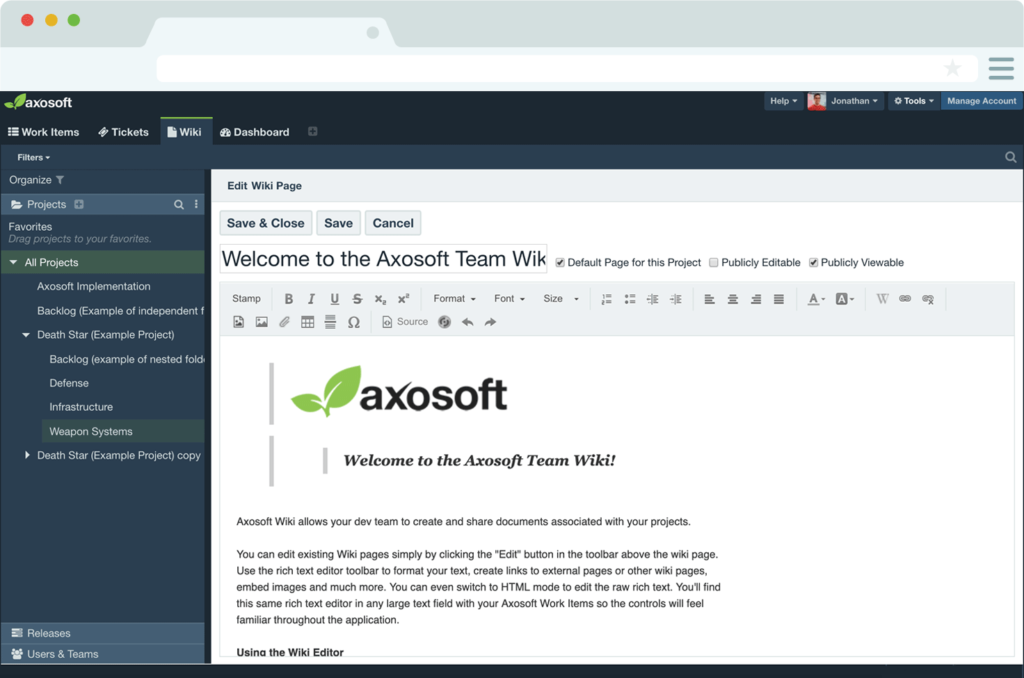 Tạo trang Wiki trong Axasoft