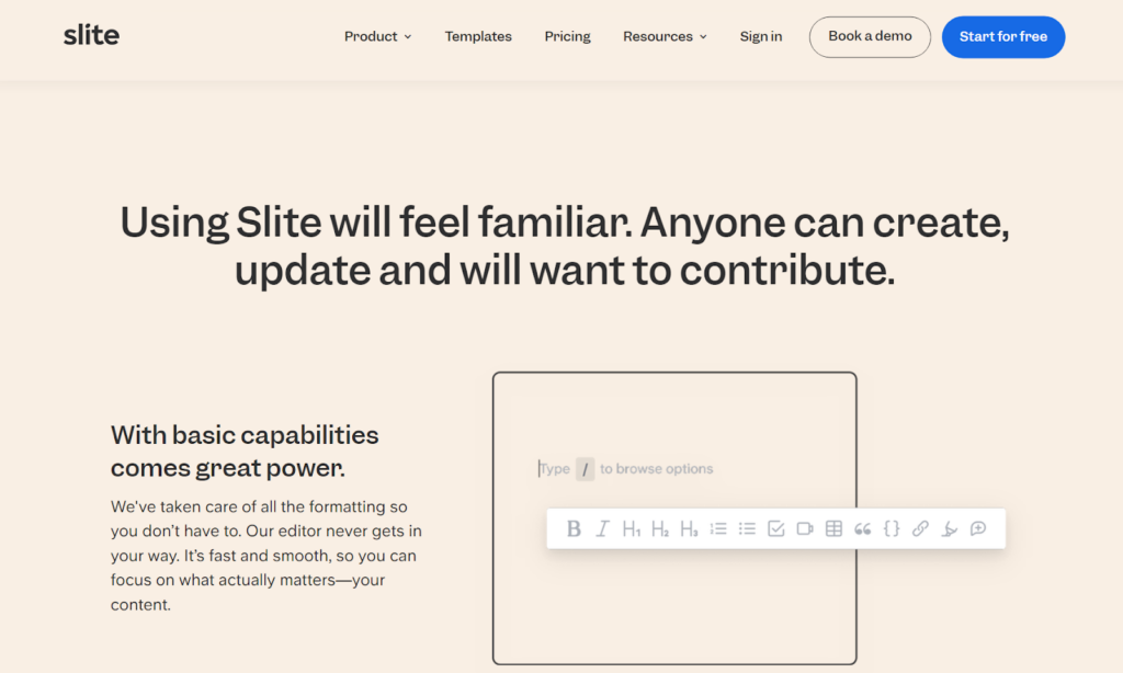 Trang chủ cơ sở tri ​​thức Slite