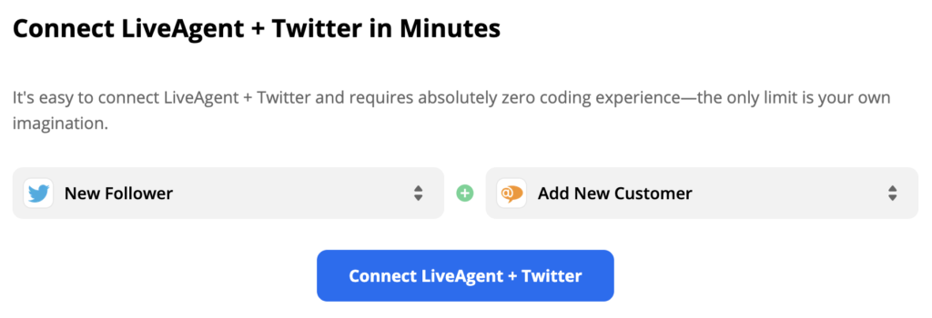 Đã chọn trình kích hoạt trên Twitter và hành động trên LiveAgent trên Zapier