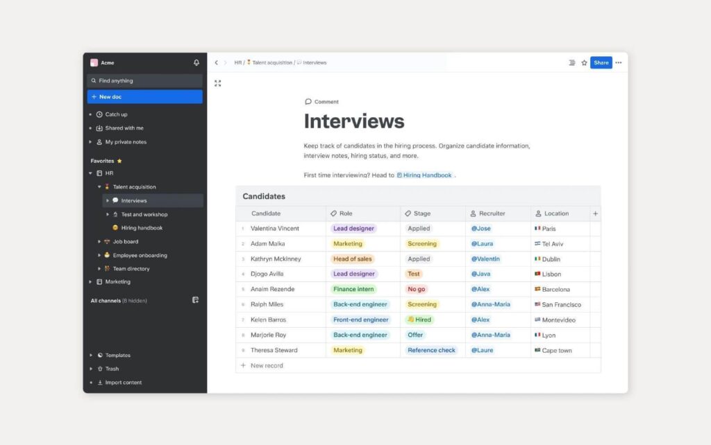 Ví dụ về cơ sở tri thức sử dụng Slite