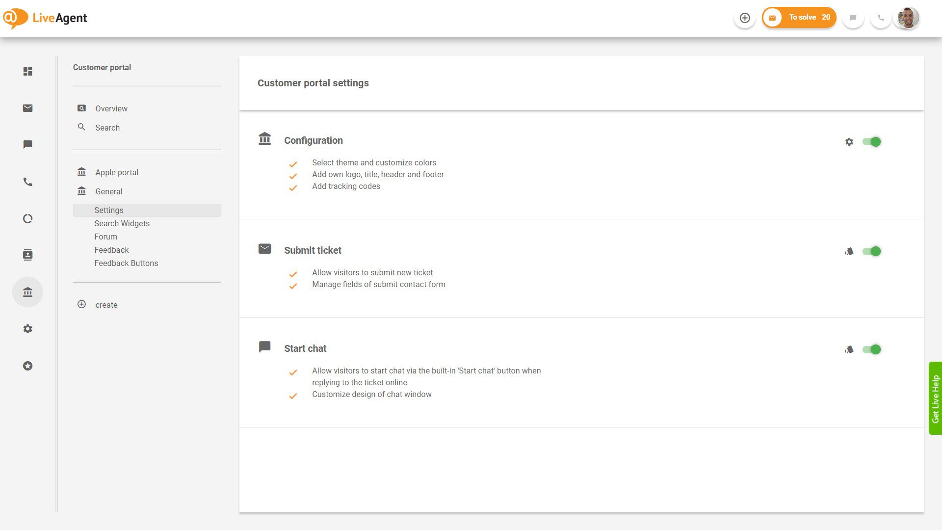 LiveAgent Tickets Overview inside the application