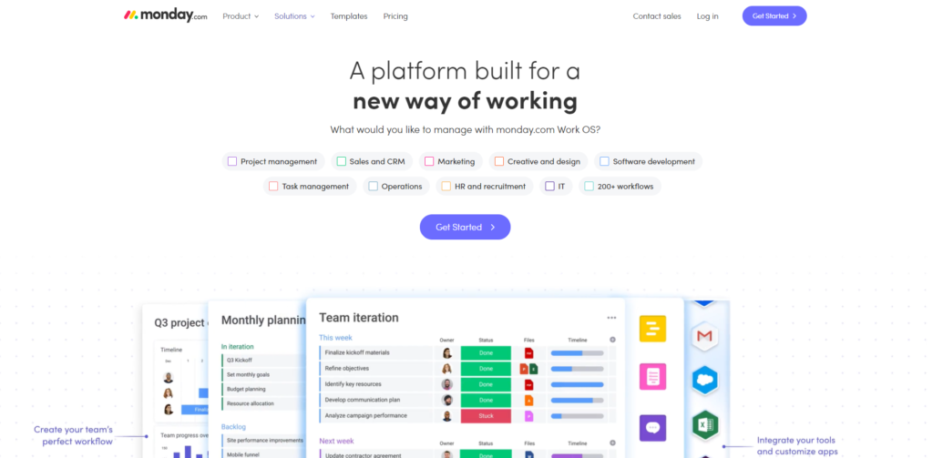 Trang chủ của Monday.com
