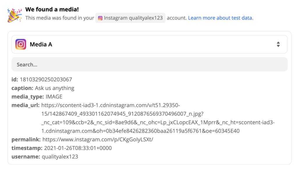 Kiểm tra thành công trình kích hoạt Instagram