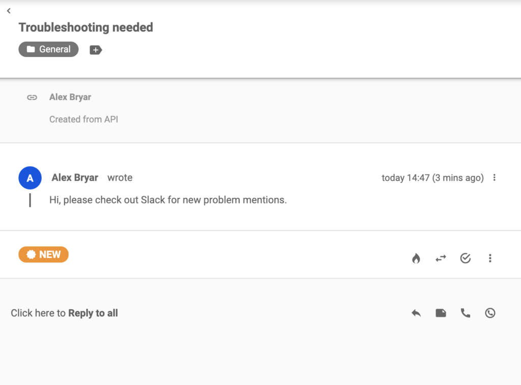 Phiếu yêu cầu hỗ trợ được gửi đến LiveAgent sau khi một từ khóa xuất hiện trong Slack